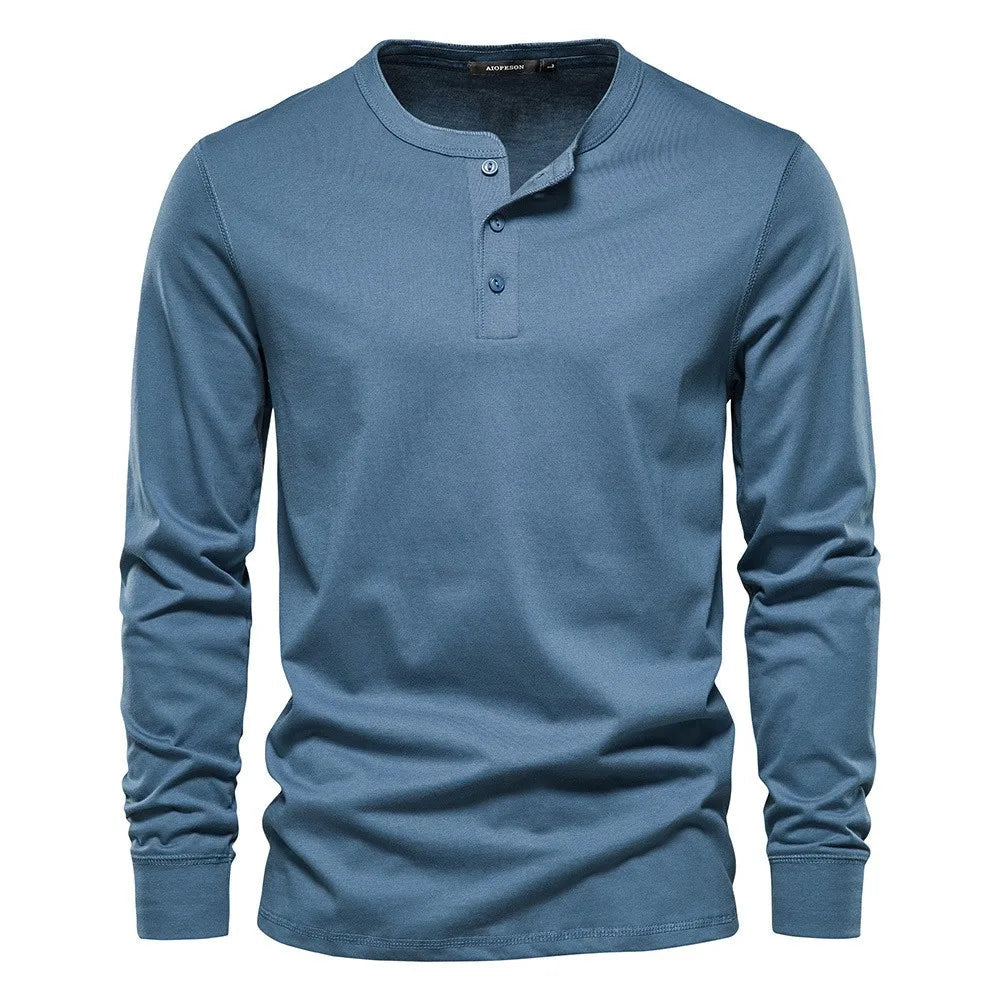 Cotton Blend Henley – Button Neck & Long Sleeves