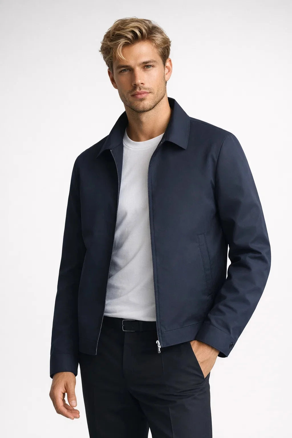 Men's Slim Fit Mid-Season Jacket with Classic Collar
