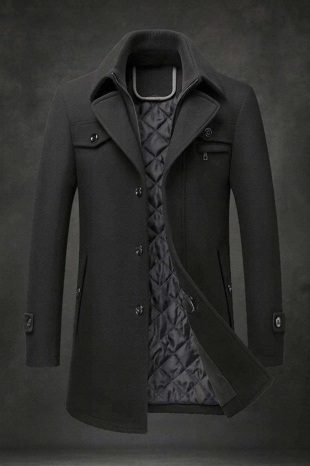 Men's Winter Coat with Textured Collar and Insulated Lining
