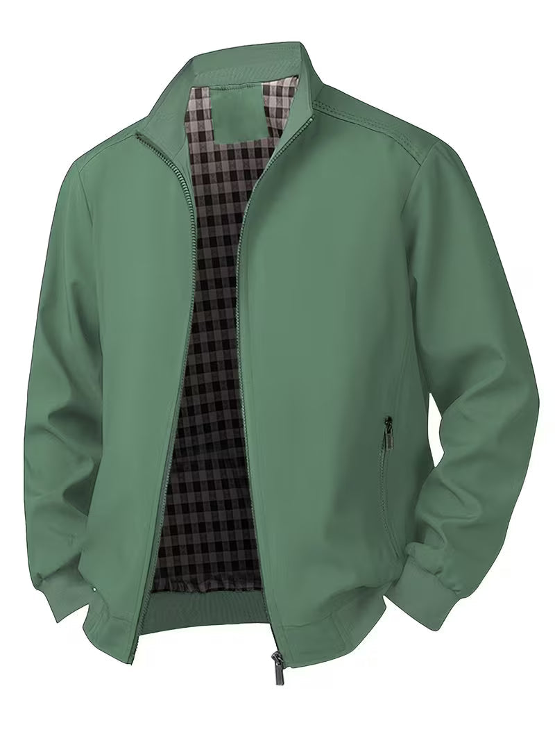 Men's Casual Bomber Jacket with Upright Collar