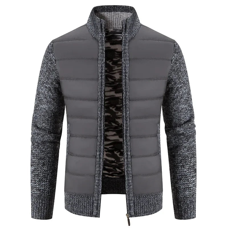 Men's Casual Padded Front Jacket with Knitted Sleeves