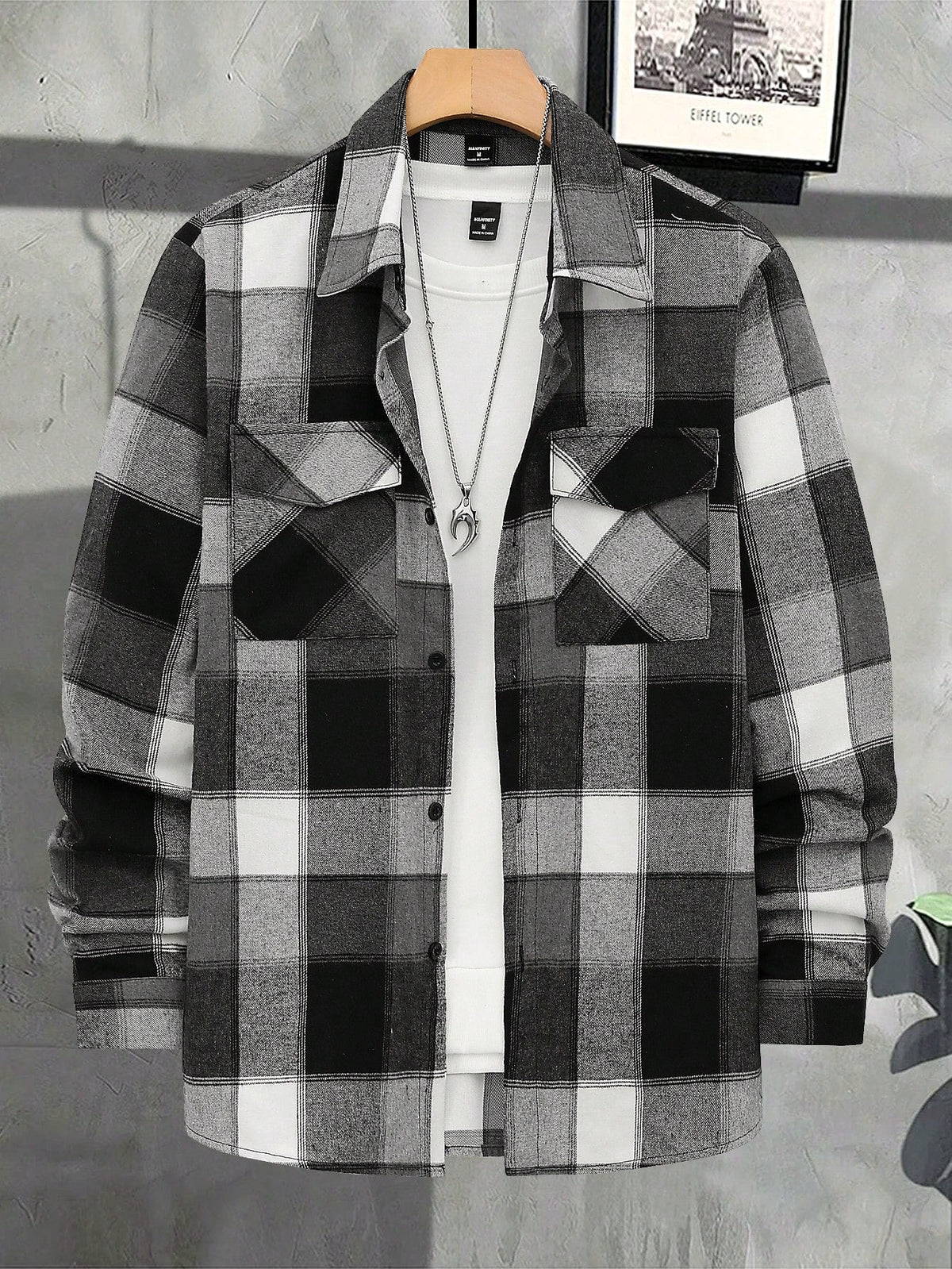 Men's Checked Cardigan with Flap Pockets