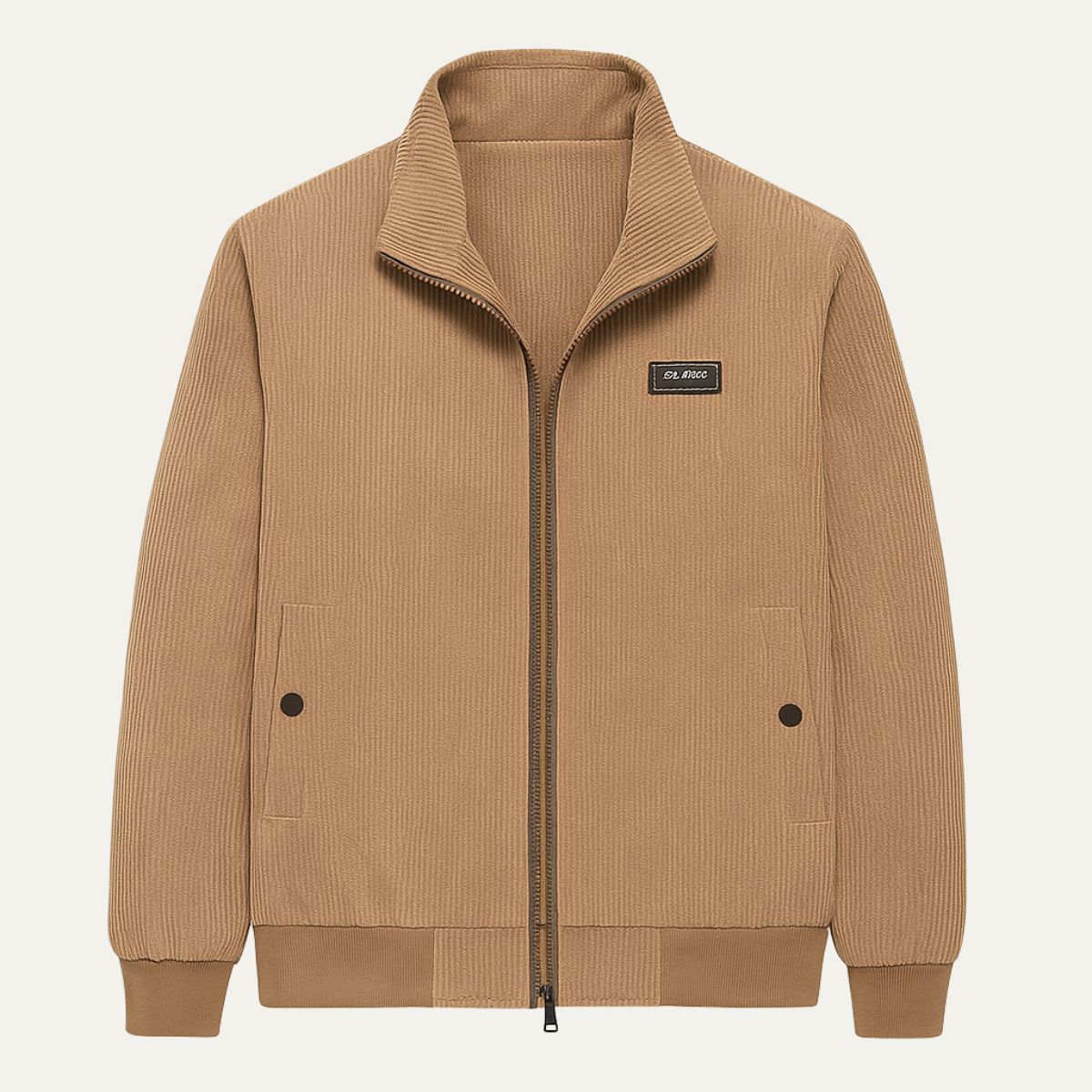 Men's Corduroy Jacket with Zipper and Stand-Up Collar