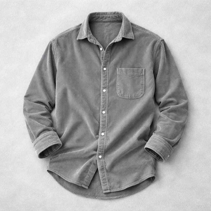 Men's Corduroy Shirt with Italian Collar in Regular Fit