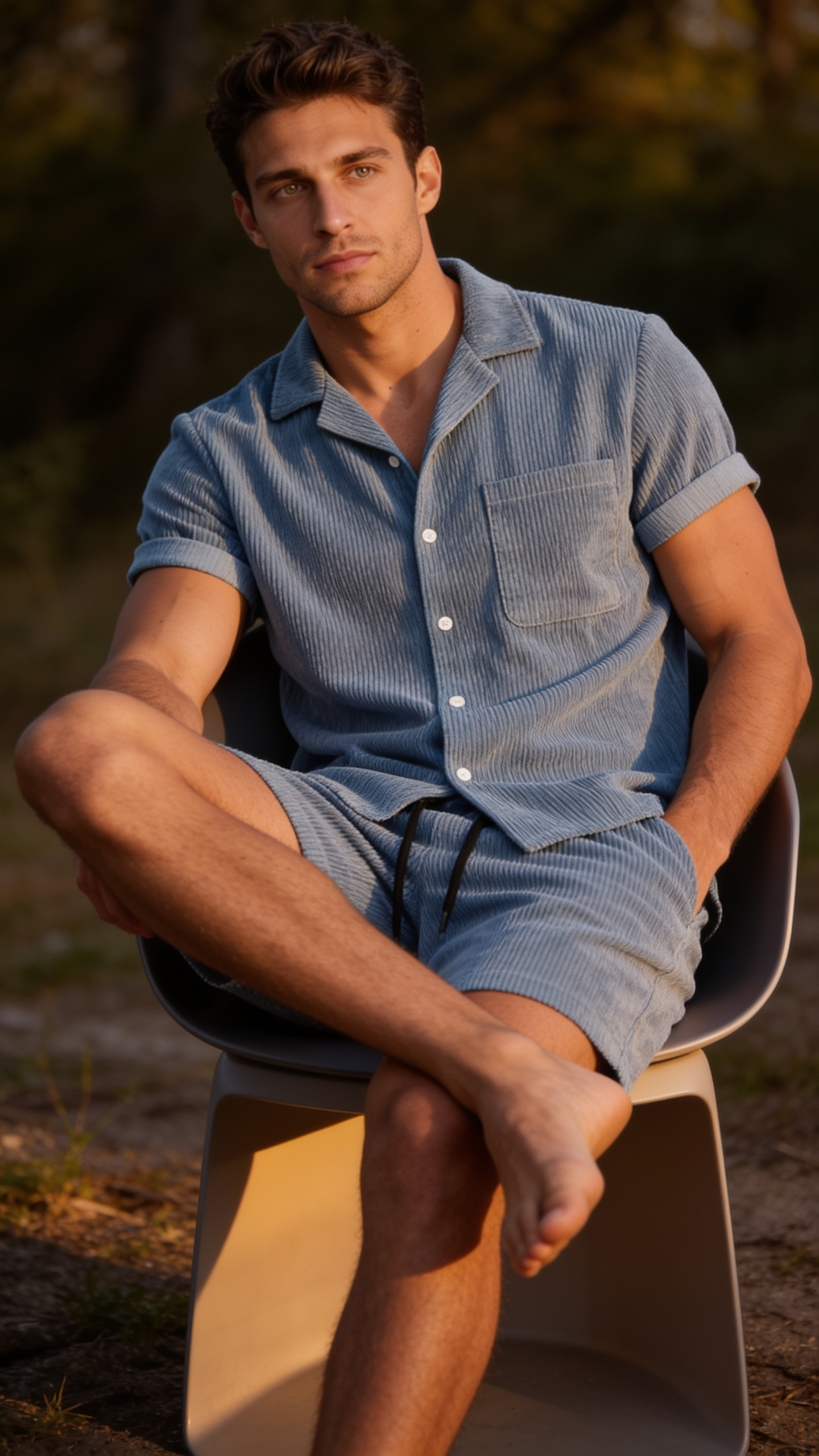 Men's Corduroy Short Set for Summer Casual Wear