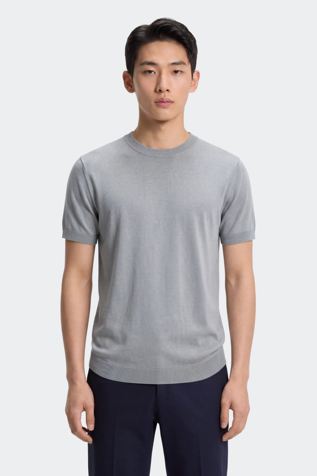 Men's Fine Knitted Lyocell T-Shirt with Round Neck