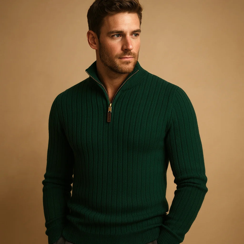 Men's Half Zip Sweater with Ribbed Sleeves