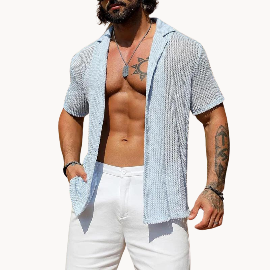 Men's Hollow Knit Short Sleeve Shirt