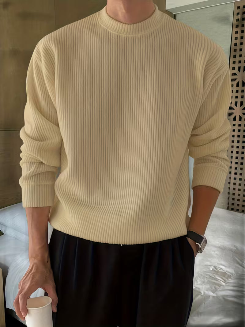 Men's Knitted Round Neck Sweater with Long Sleeves