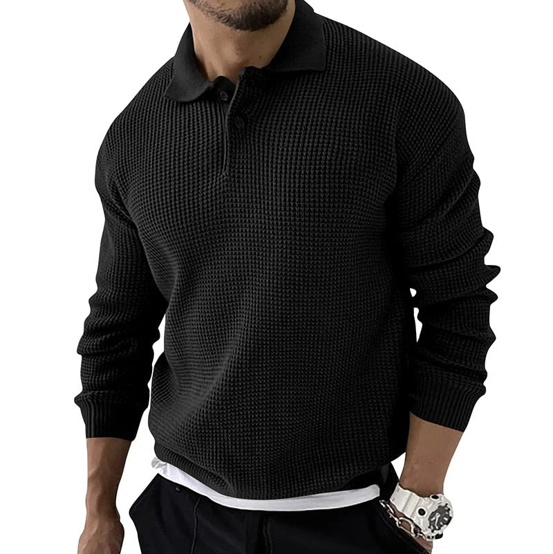 Men's Long Sleeve Polo Shirt - Knitted Casual Top