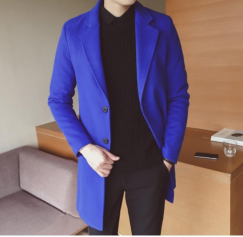Men's Long Wool Coat - Classic Slim Fit Overcoat for Winter