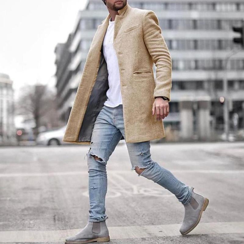 Men's Long Wool Coat Solid Color