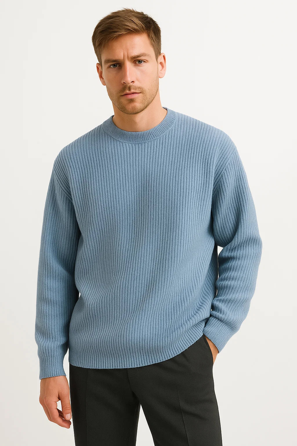 Men's Oversized Knitted Sweater with Ribbed Design