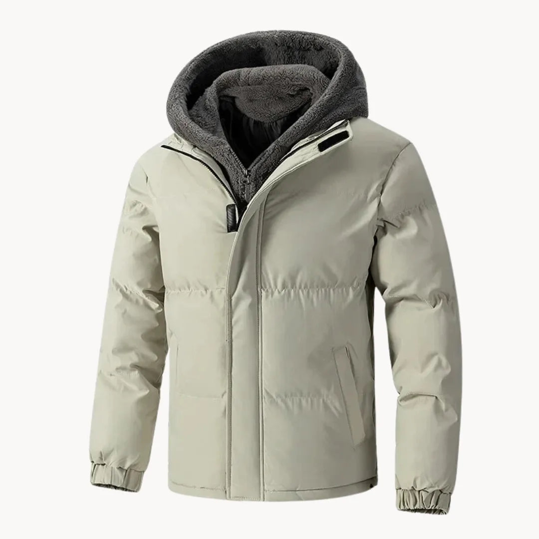 Men's Quilted Hooded Jacket with Elastic Cuffs