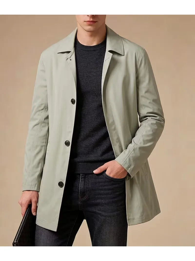 Men's Slim Fit Trench Coat with Pocket Detail