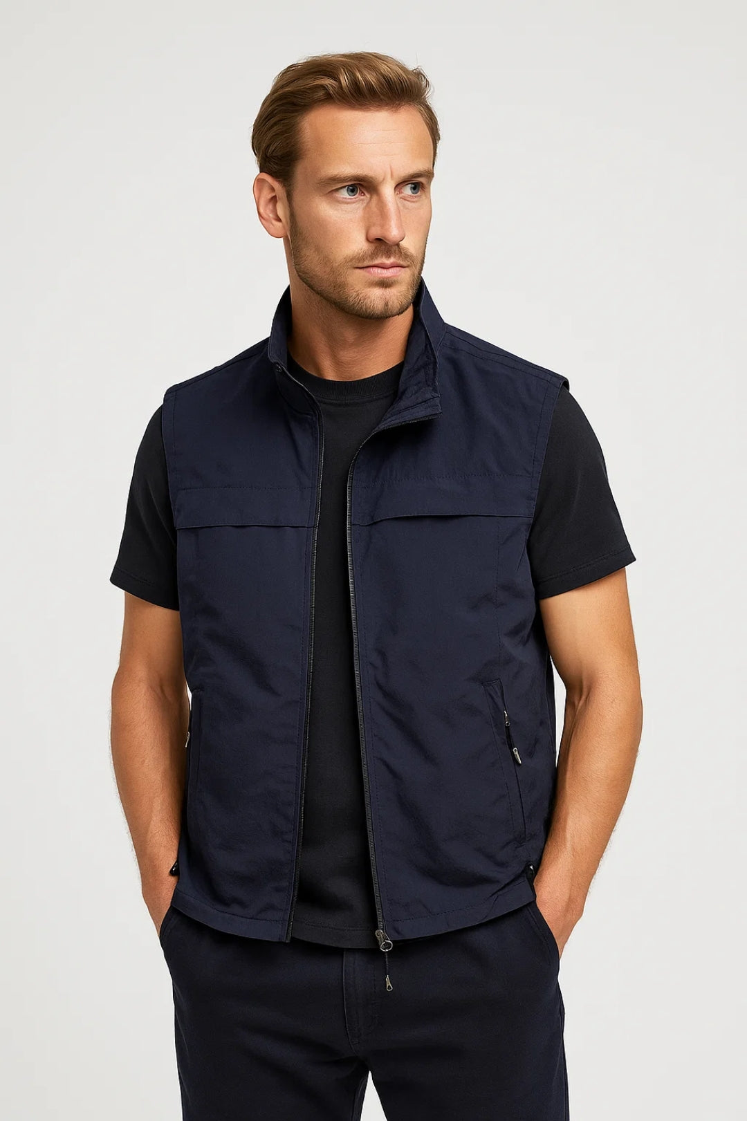 Men's Sporty Sleeveless Bodywarmer with Zipper Pockets