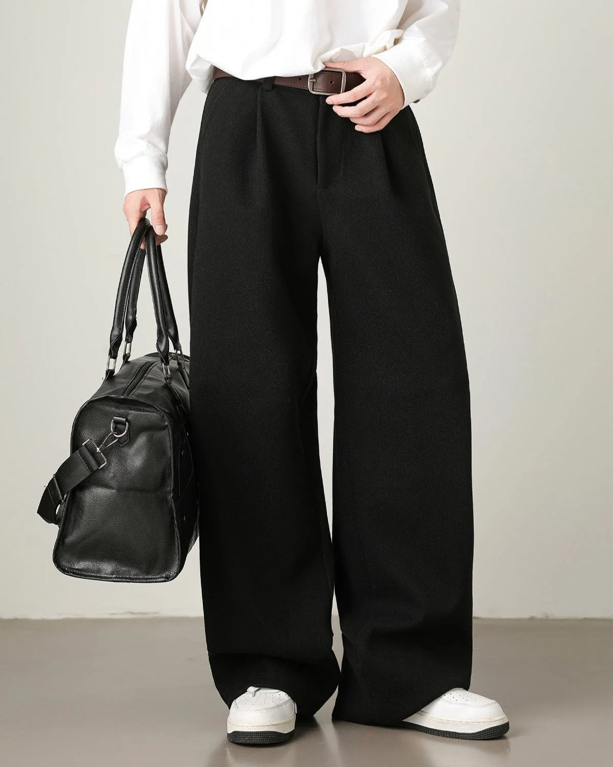 Men's Wide Leg High-Waisted Knit Trousers