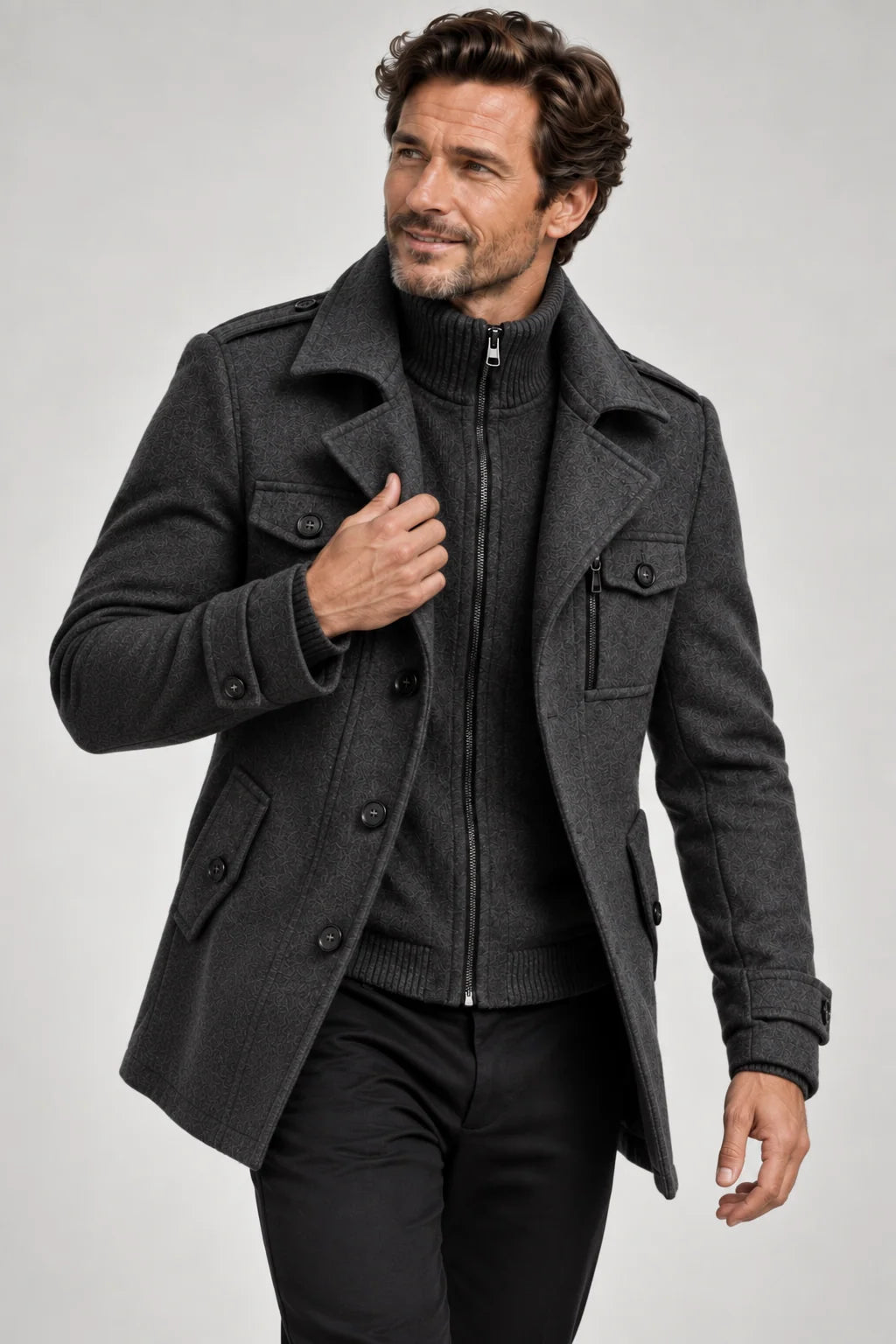 Men's Wool Blend Double-Breasted Overcoat