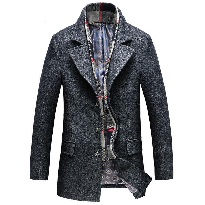 Men's Wool Blend Overcoat with Detachable Scarf