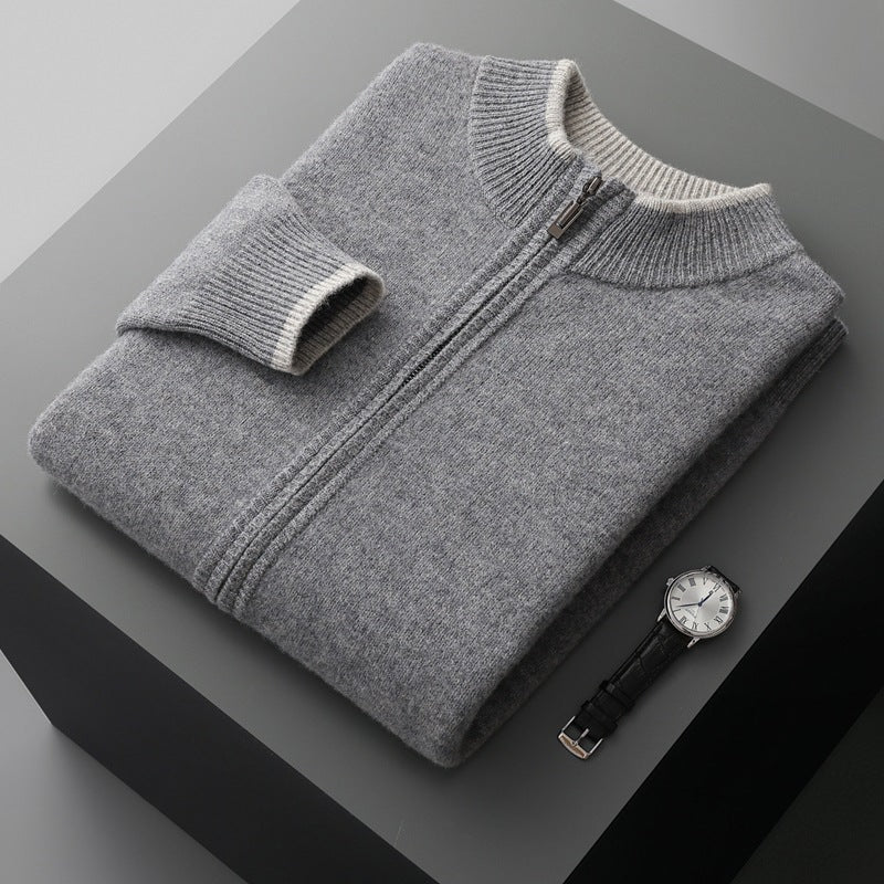 Men's Woolen Cardigan with Zip Collar