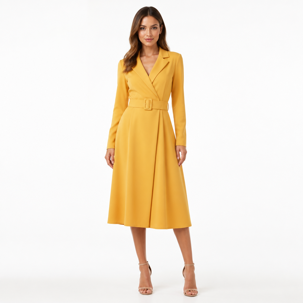 Women's A-Line Belted Midi Dress