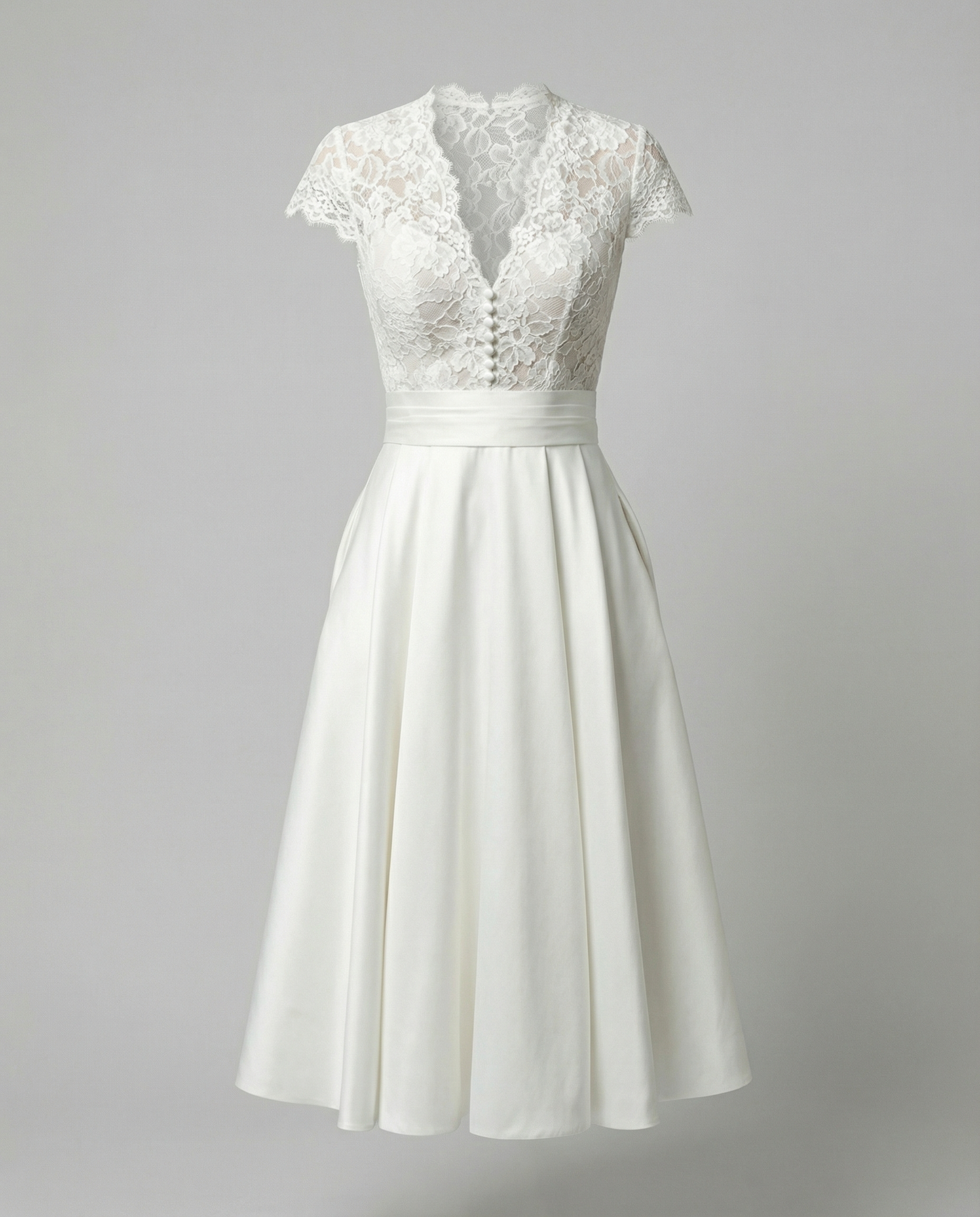 Women's A-Line Midi Wedding Dress with Lace Bodice