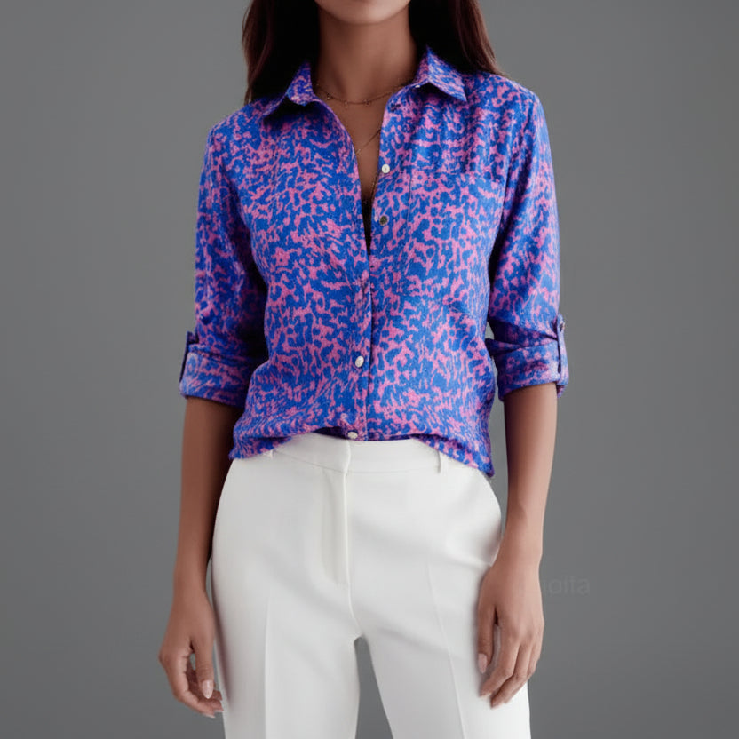 Women's Abstract Print Collared Shirt