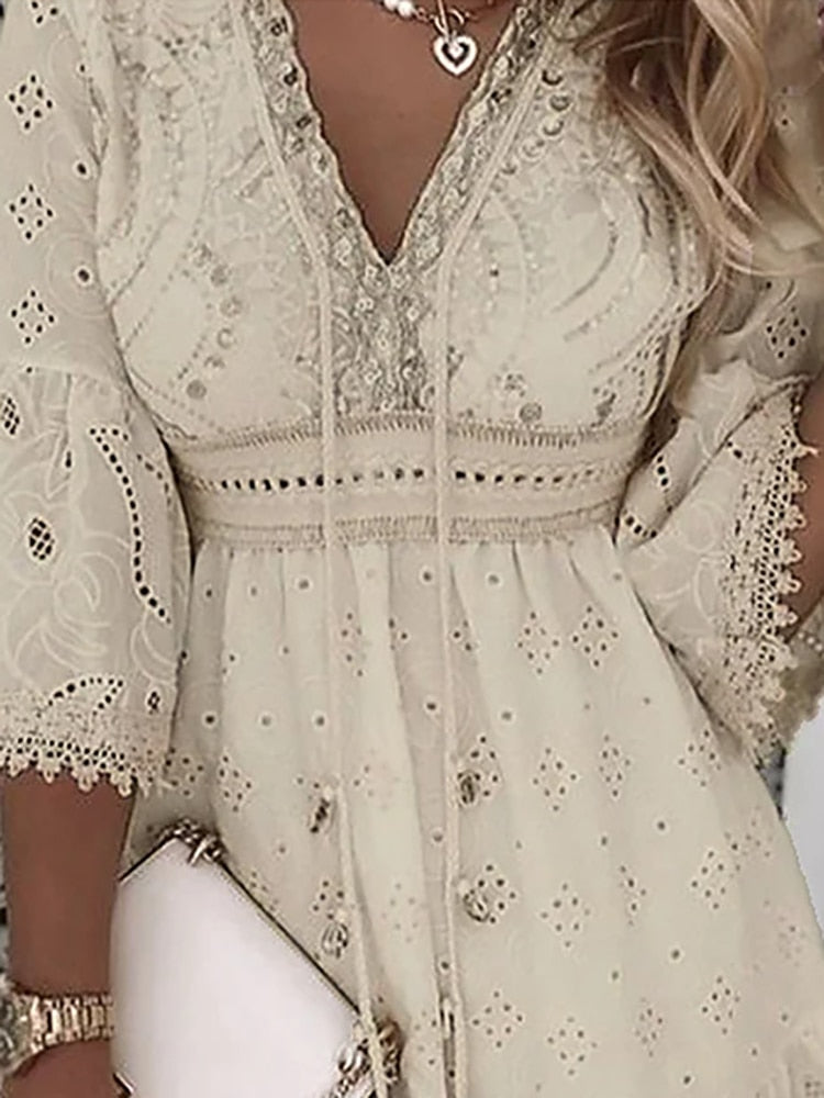 Women's Bohemian Summer Dress with V-Neckline