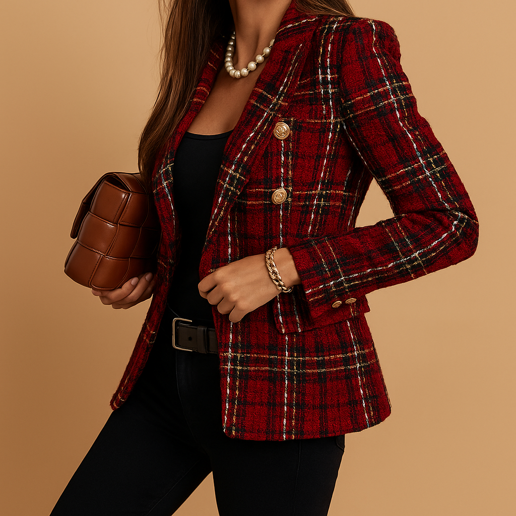 Women's Checked Double-Breasted Blazer