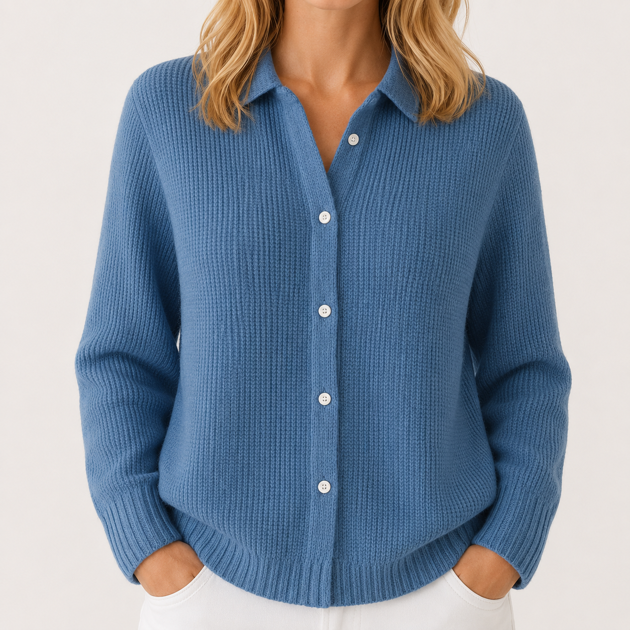 Women's Collared Button-Front Cardigan with Relaxed Fit