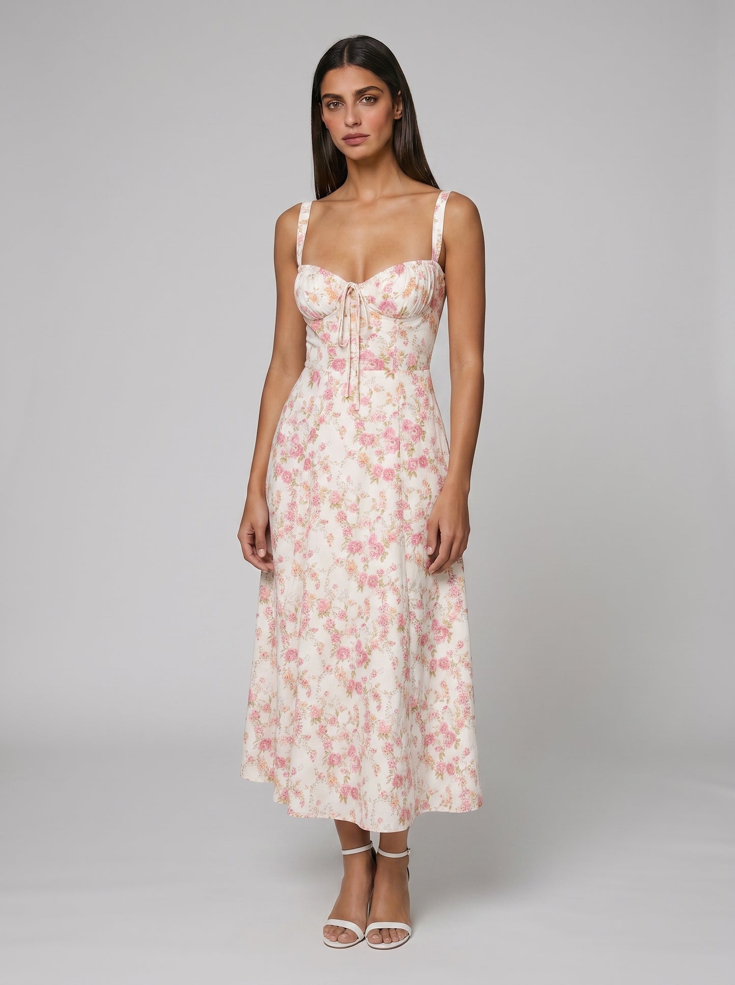 Women's Corset Midi Dress with Flowing Skirt