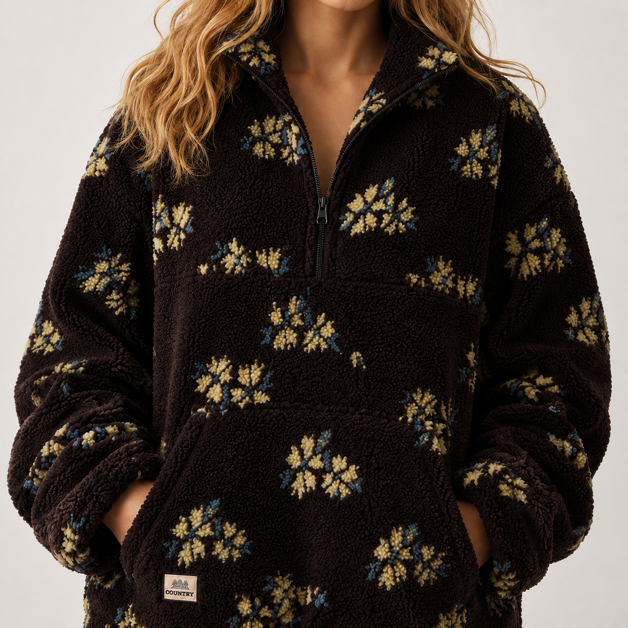Women's Floral Half-Zip Fleece Pullover Jacket