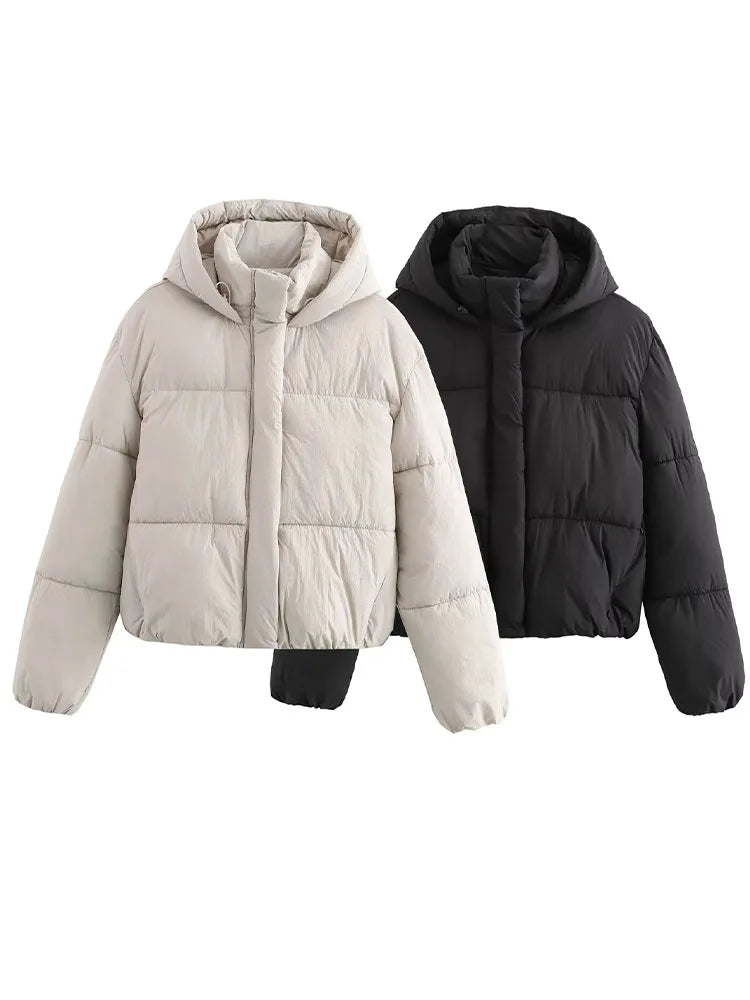 Women's Hooded Puffer Jacket with Quilted Design