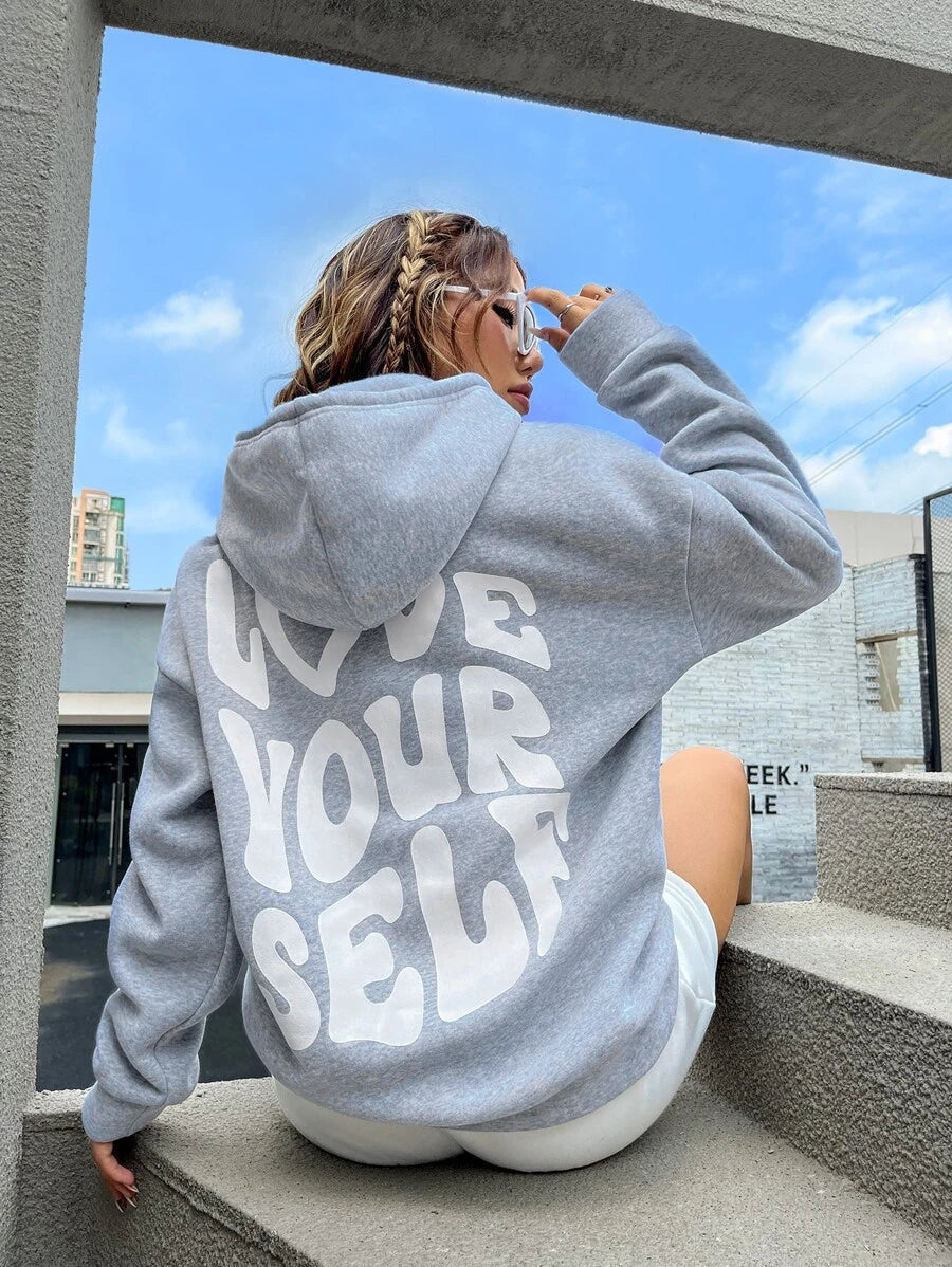 Women's Inspirational Print Love yourself Hoodie