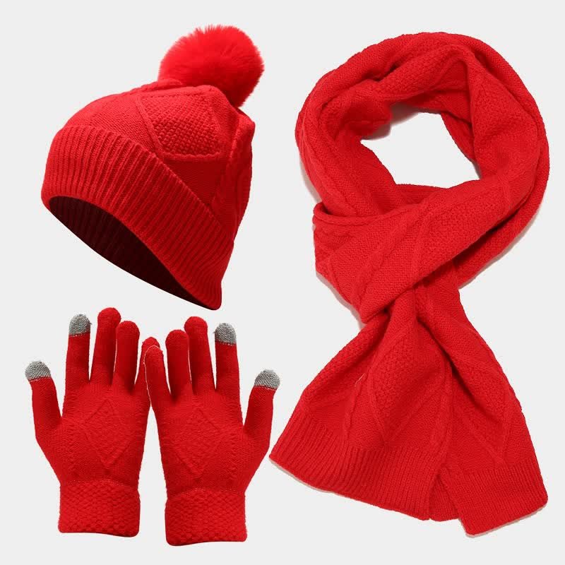 Women's Knit Scarf Set with Hat and Gloves
