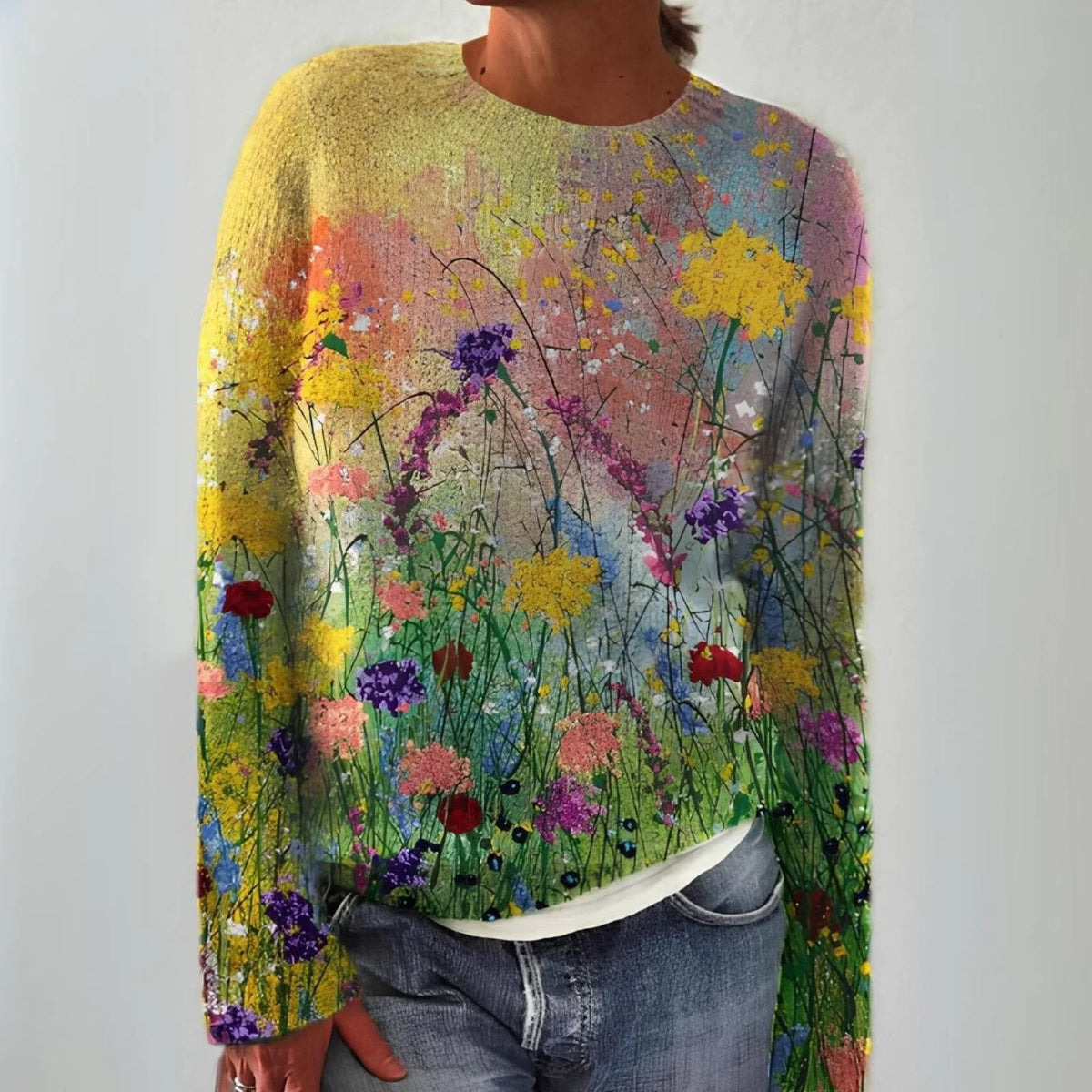 Women's Knit Sweater with Floral Pattern