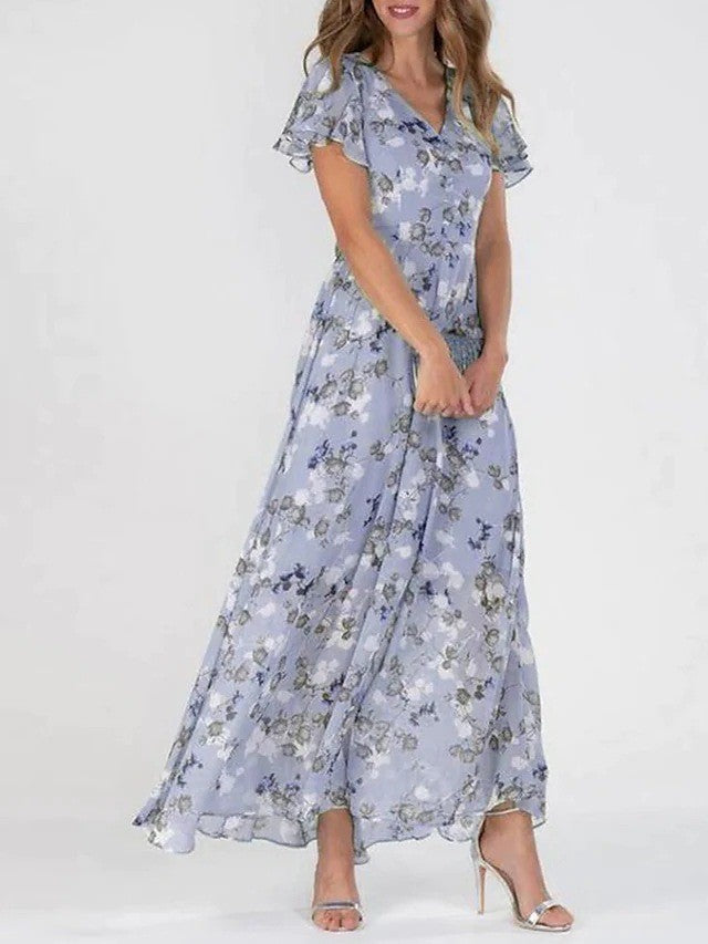 Women's Maxi Dress with Flutter Sleeves