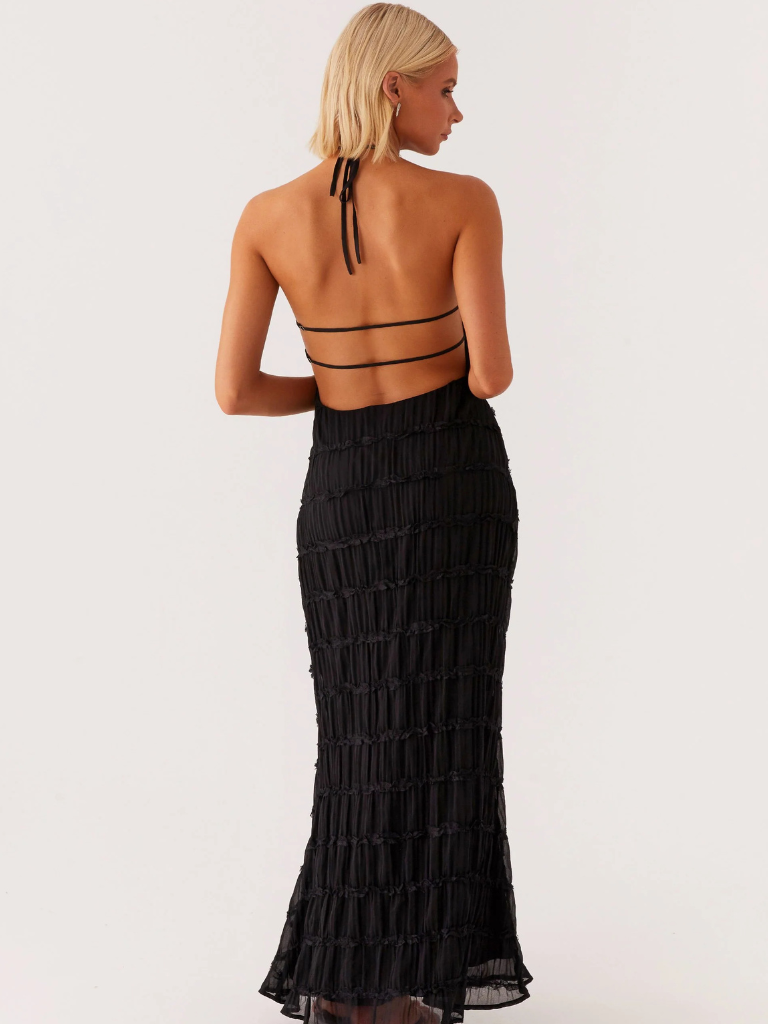 Women's Maxi Dress with Open Back and Neck Tie