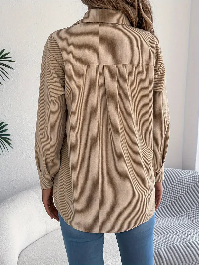 Women's Oversized Corduroy Shacket with Button Front