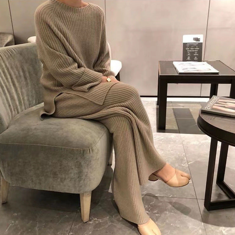 Women's Ribbed Knit Loungewear Set - Cozy Two-Piece Lounge Wear