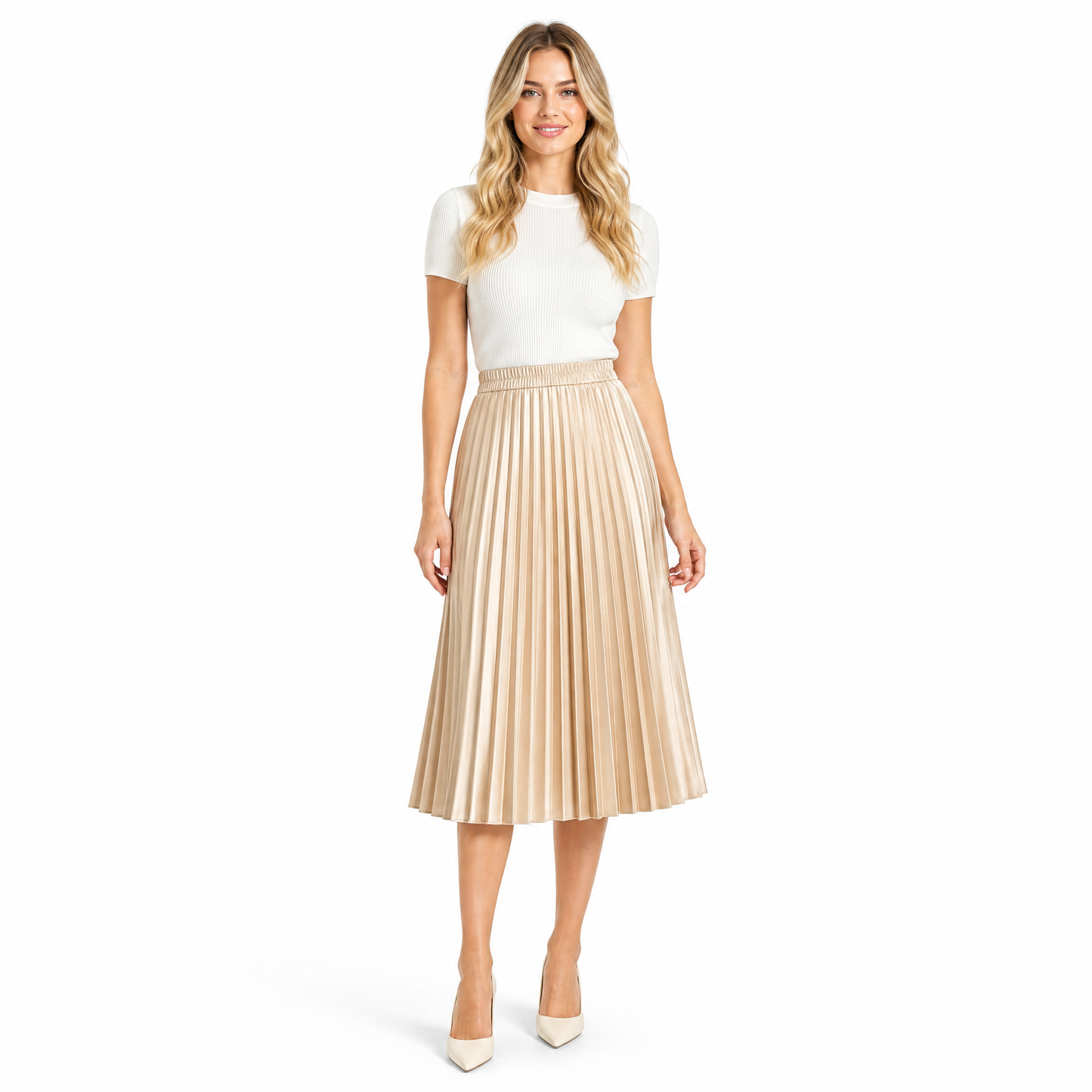 Women's Satin Pleated A-Line Midi Skirt