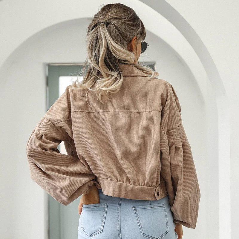 Women's Short Jacket with Button Placket and Chest Pockets