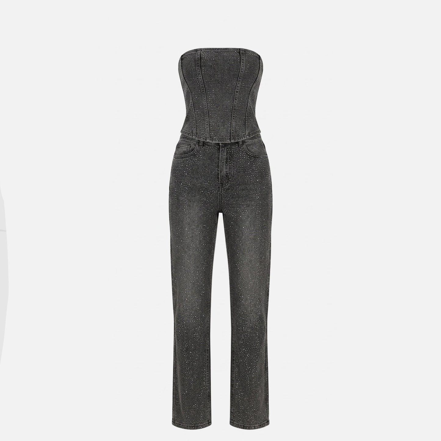 Women's Strapless Crystal Embellished Trouser Set