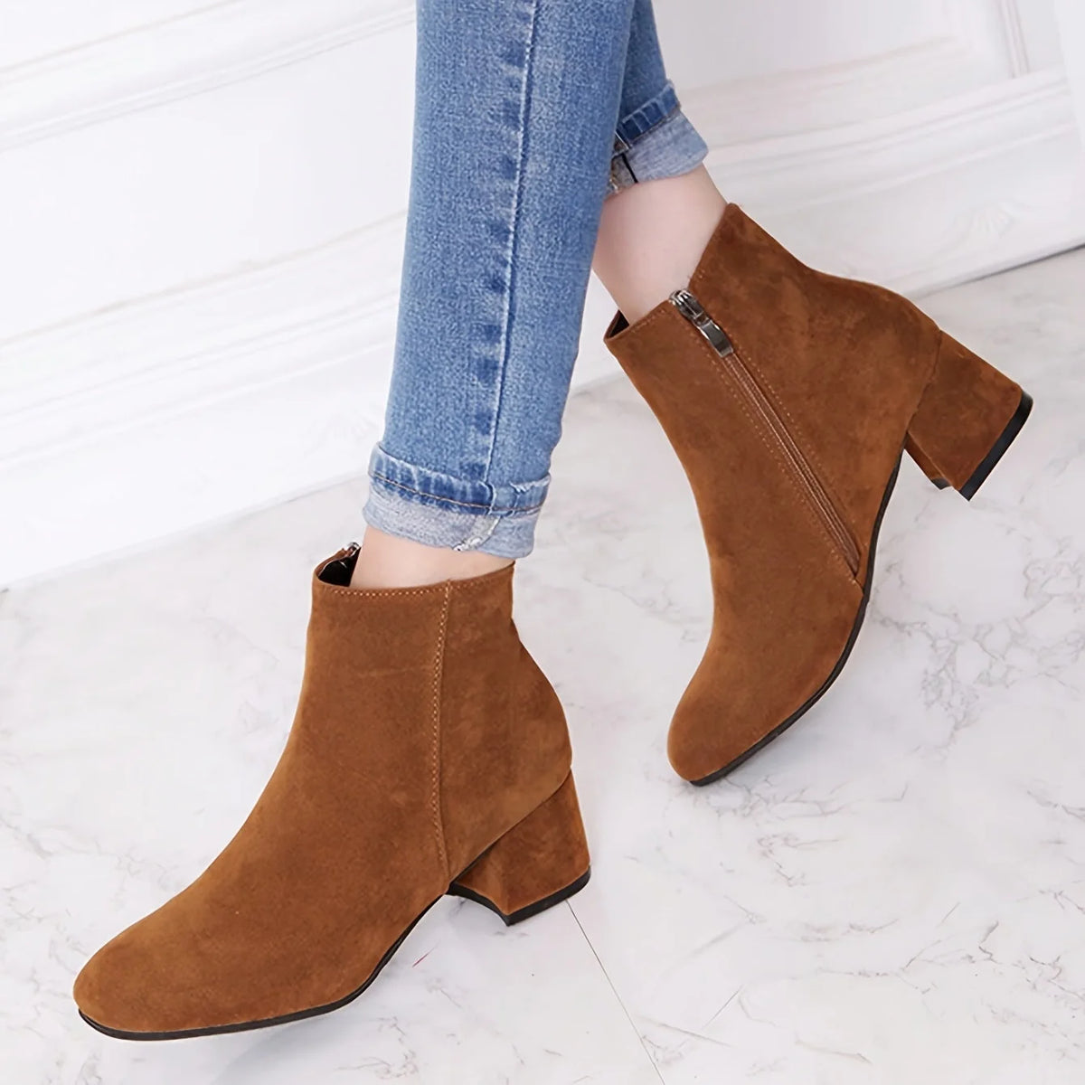 Women's Suede Chelsea Boots with Low Block Heel