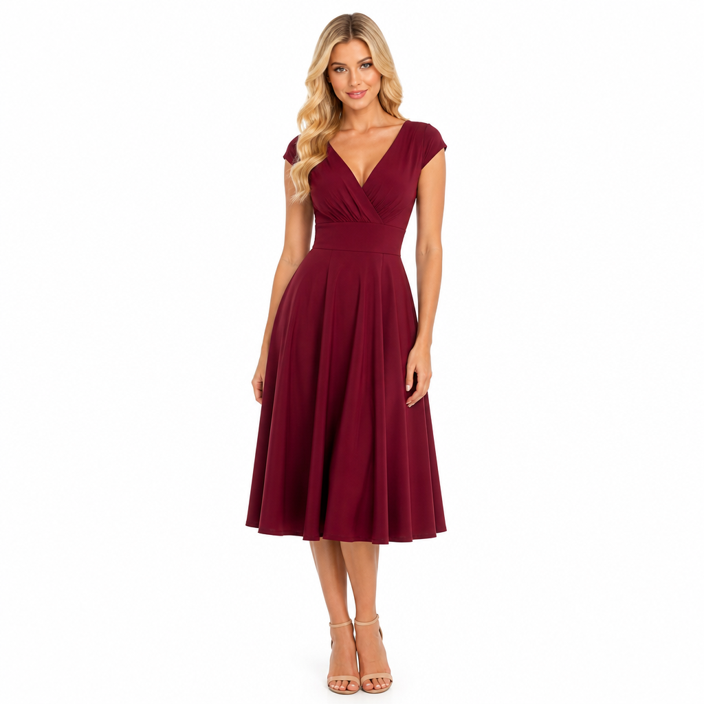 Women's Vintage V-Neck Midi Dress