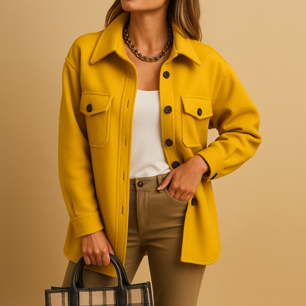 Women's Windproof Button-Up Jacket with Collar