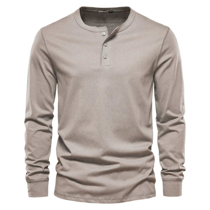 Cotton Blend Henley – Button Neck & Long Sleeves