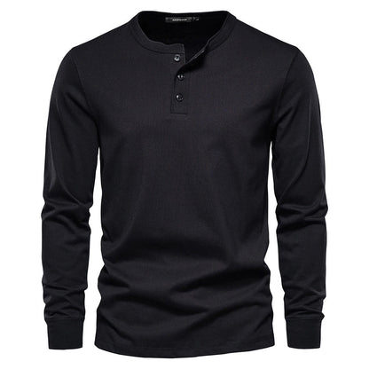 Cotton Blend Henley – Button Neck & Long Sleeves