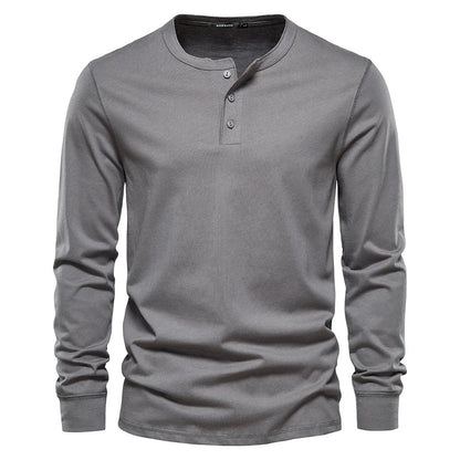 Cotton Blend Henley – Button Neck & Long Sleeves