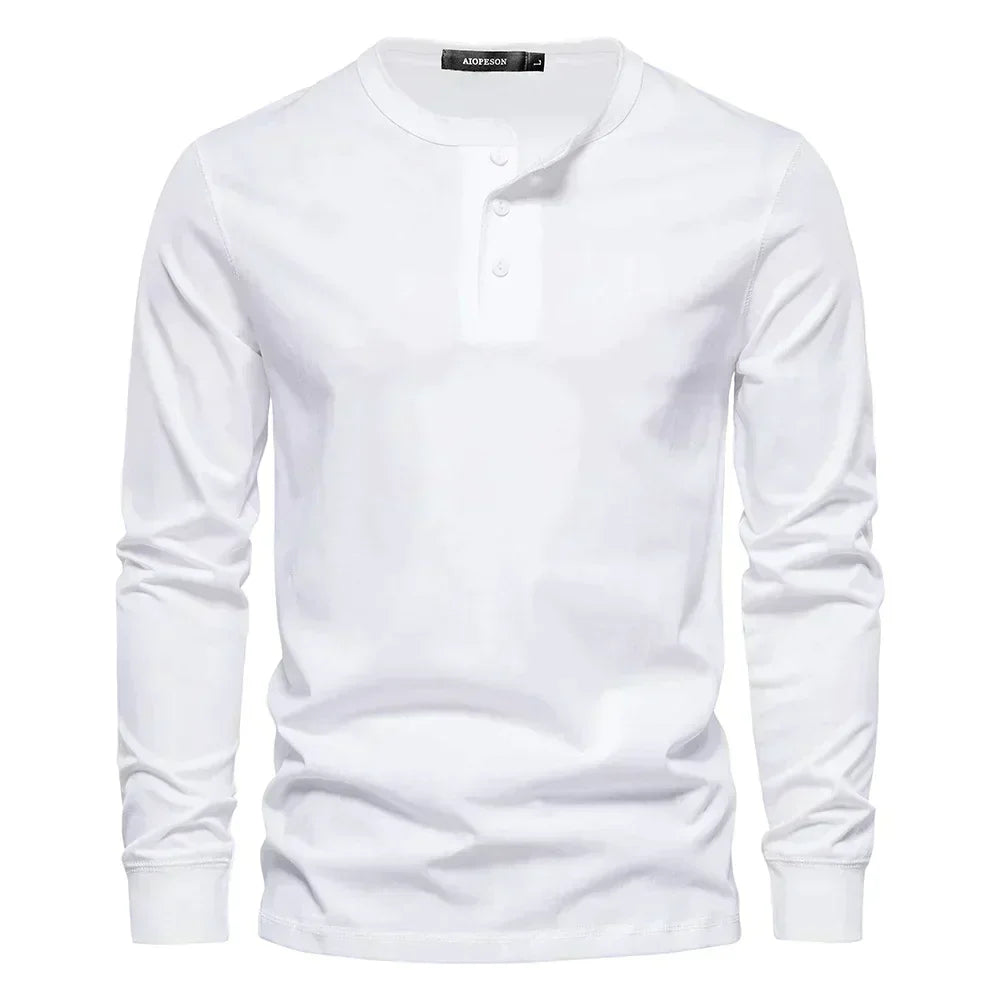 Cotton Blend Henley – Button Neck & Long Sleeves